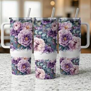Floral 40oz Tumbler Png, Floral Tumbler Wrap, 40oz Handle Tumbler, Full tumbler, Floral Full Wrap, 40oz Wrap, Png Instant Download Tumbler