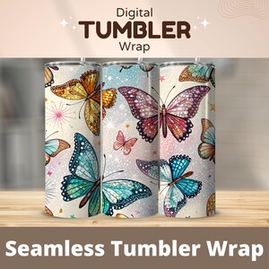Butterfly Tumbler Wrap: Colorful Floral Design, 20 oz Skinny Tumbler (Digital Download)