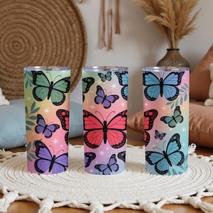 Butterfly Tumbler Wrap: Colorful PNG Design (20 oz Skinny Tumbler, Digital Download