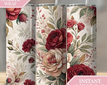 Red Rose Tumbler Wrap Digital | Watercolor Floral Tumbler Design | Elegant Flower Tumbler | Sublimation Design | Floral Tumbler PNG