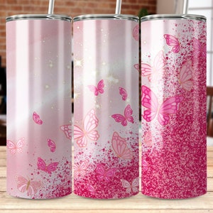 Butterfly Glitter pink 20 oz Skinny Tumbler Sublimation Design, Straight & Tapered Wrap, Tumbler Wrap, Tumbler Png, Instant Download