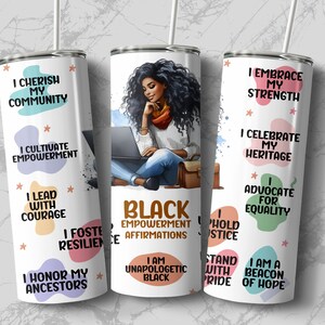 Black College Student Affirmations 20oz Skinny Tumbler Wrap Sublimation Design, Straight & Tapered Wrap PNG, Empowerment Instant Download image 6