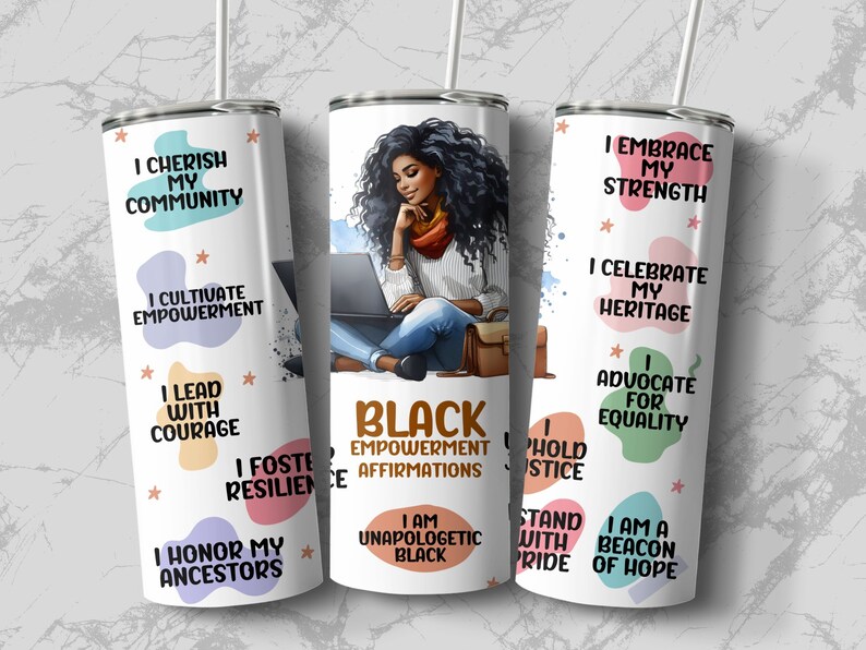 Black College Student Affirmations 20oz Skinny Tumbler Wrap Sublimation Design, Straight & Tapered Wrap PNG, Empowerment Instant Download image 6
