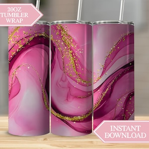 Pink Gold Tumbler Design, Alcohol Ink Tumbler Digital Download, Glitter Tumbler, Abstract Art, 20 oz Skinny Tumbler Wrap Sublimation Design