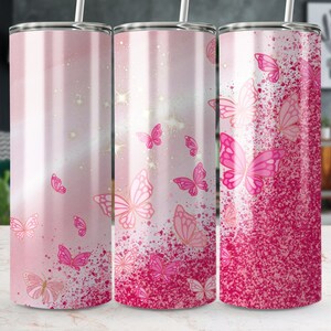 Butterfly Glitter Pink 20 Oz Skinny Tumbler Sublimation Design ...