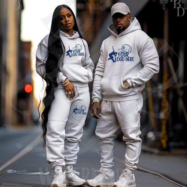 Black Couple Off White Sweatshirt & Jeans/Jogging/Track G18500 Branding/Logo/ Website/Social Media/ Streetwear Luxury Photoshoot, NYC