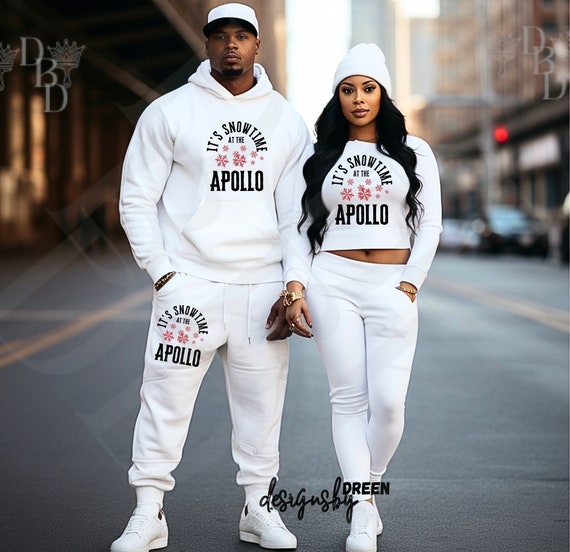 Mockup Black Couple White Sweatsuit hoodie G18500 Branding logo Website blog social Media Streetwear Photoshoot Print on Demand Etsy