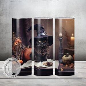 Envoltura de vaso, vaso delgado de 20 oz, vaso de Halloween, envoltura de vaso, descarga digital, archivo digital, PNG, arte digital, sublimación, gato negro