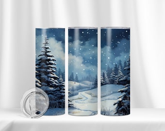 20oz Skinny Tumbler Wrap, Tumbler Sublimation, Winter Wonderland Tumbler Wrap, PNG, Holiday Tumbler Wrap, Winter Tumbler Wrap, Snowy Night
