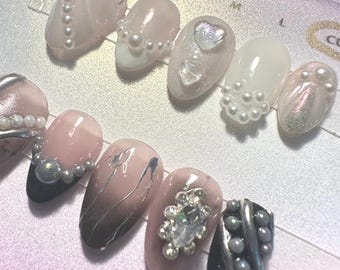 Hand-Painted Soft Gel Press On Nails | Custom Almond Y2K Nail Art