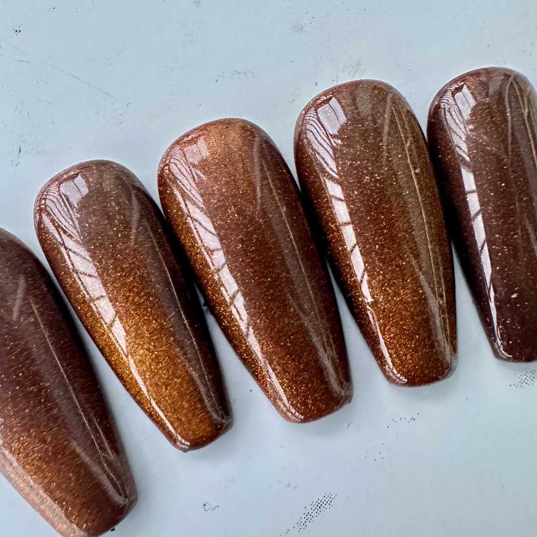Brown Cat Eye Nails Press on Nails Glue on Nails Gelx Etsy