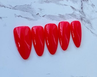 Red Press On Nails | Medium Almond Nails | Glue on nails | False Nails | Red Nails | Ferrari Red Press on Nails | Fake Nails