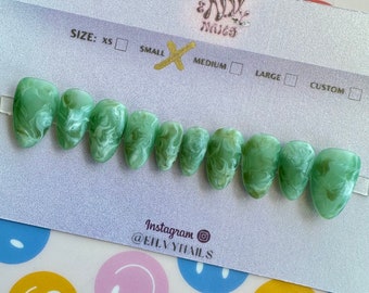 Green Marble Nails | Marble Nails | False Nails | Glue On Nails | Custom Press Ons | Green Press On Nails | Press On Nails |