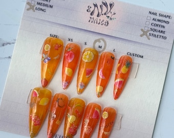 Uñas postizas de frutas / Uñas de gel / Uñas adhesivas / Uñas postizas / Uñas de presión / Uñas Gel X