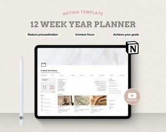 Notion Template 12 Week Year Planner Notion Planner 2024 Goals - Digital Planner/Digital Download