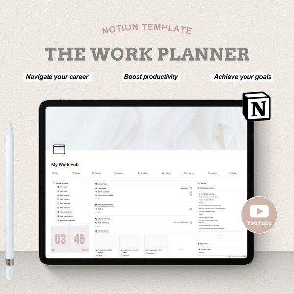 Notion Template Work Dashboard Business Notion Planner 2024 Goals - Digital Planner/Digital Download