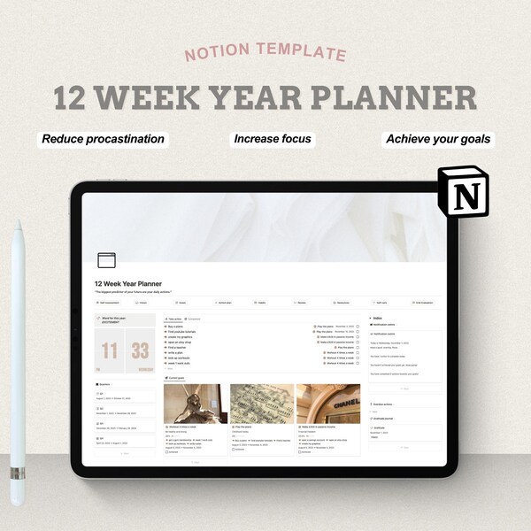 Notion Template 12 Week Year Planner Notion Planner 2024 Notion Etsy UK