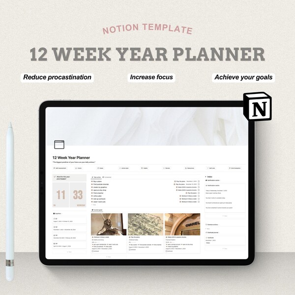 Notion Template 12 Week Year Planner Notion Planner 2024 Goals - Digital Planner/Digital Download