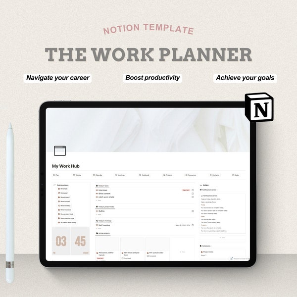 Notion Template Arbeit Dashboard Business Notion Planner 2023 Ziele - Digitaler Planer/Digitaler Download