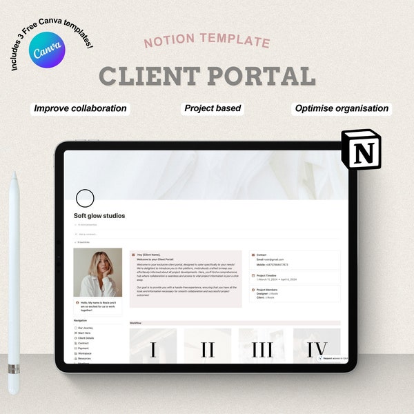 Notion Template Client Portal, Notion Client Dashboard, Project Management, Notion Business