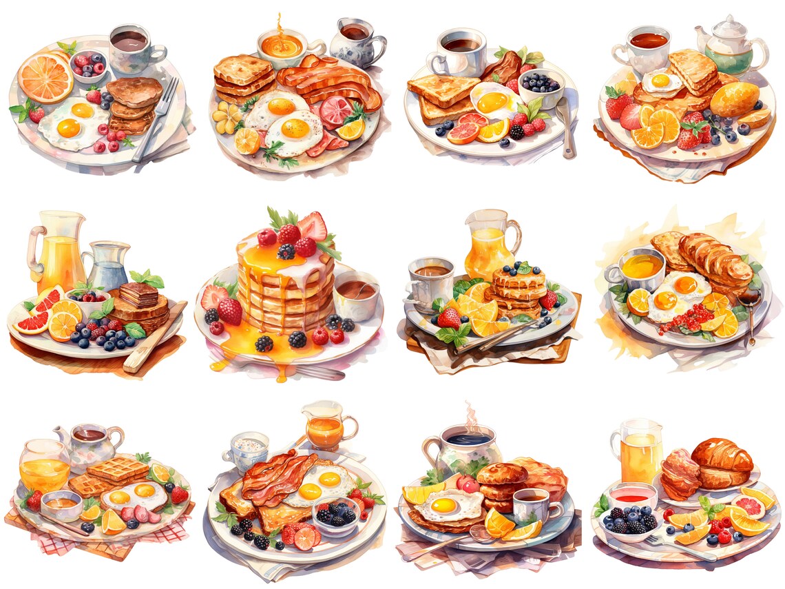 Cut Breakfasts Watercolor Clipart, Food Clipart, Watercolor Clipart ...