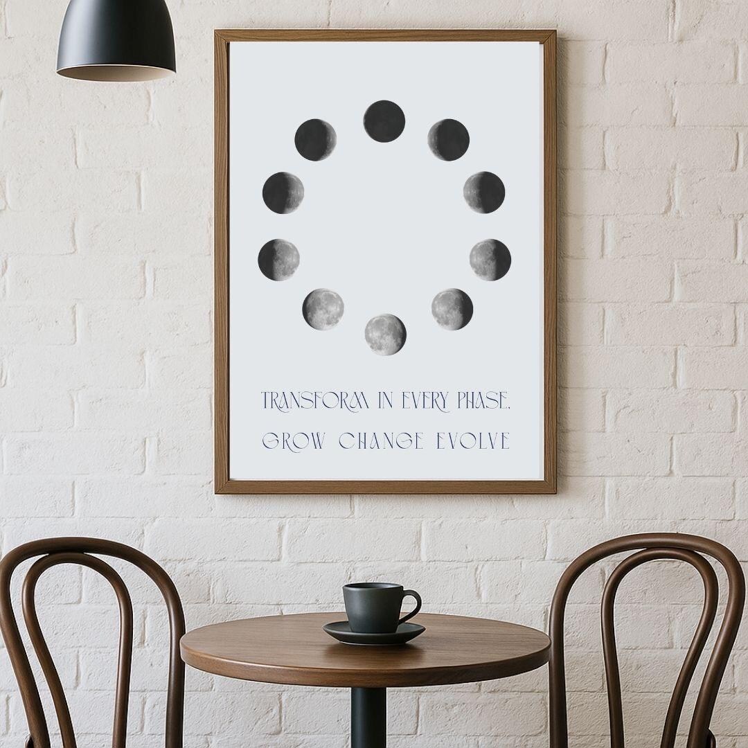 Boho Moon Phase Poster | Lunar Wall Art Printable | Spiritual Celestial ...