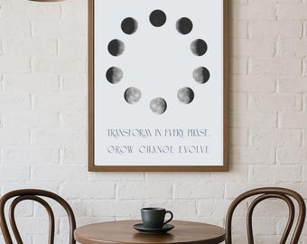 Boho Moon Phase Poster | Lunar Wall Art Printable | Spiritual Celestial Digital Download instant astrology