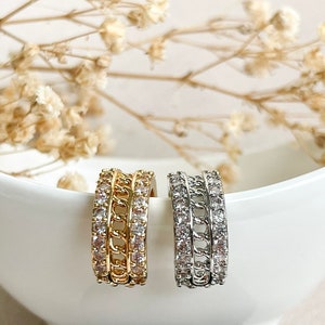 Double Band Conch Ear Cuff, Pave Ear Cuff, Dainty Layered Ear Cuff, Diamond Ear Cuff, Chain Ear Cuff, Non-Pierced Earrings, Clip-on Earring