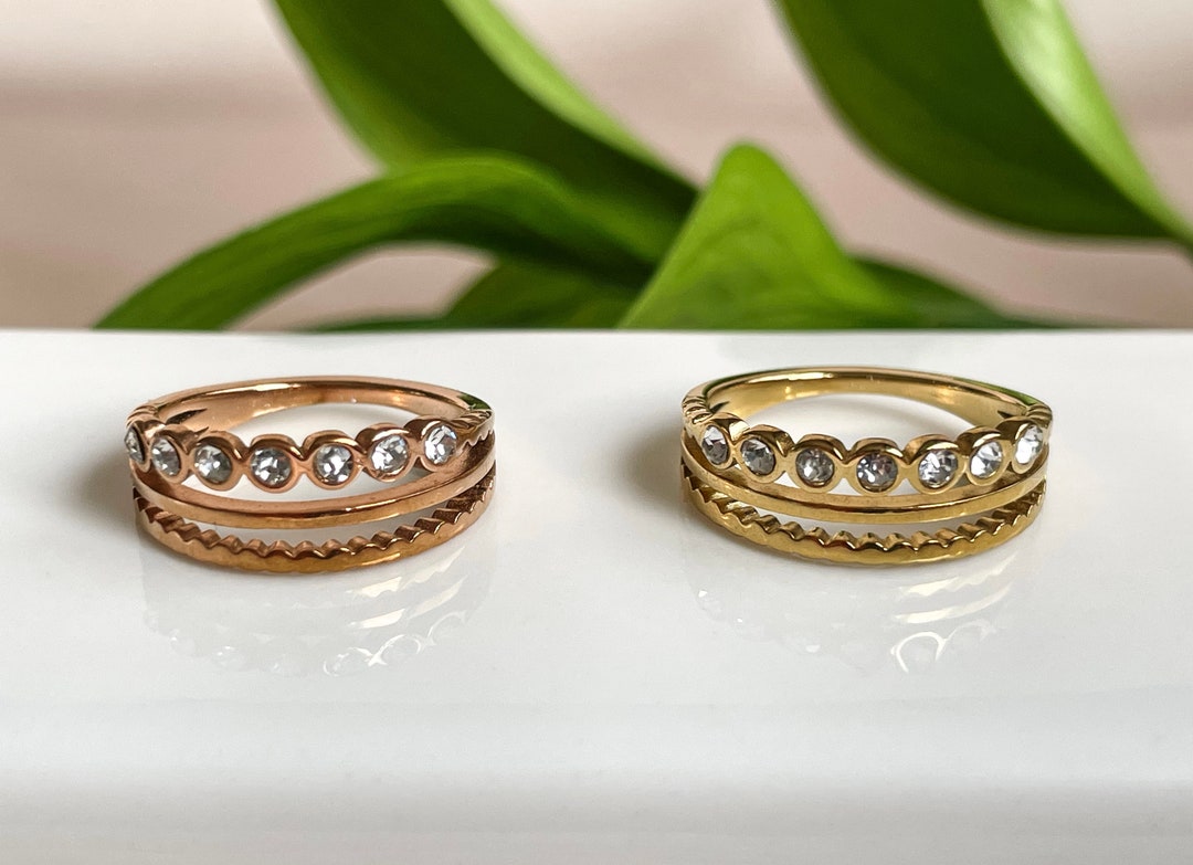 Dainty Triple Layer Ring, Triple Band Ring, Three Lines Ring, Stacking ...