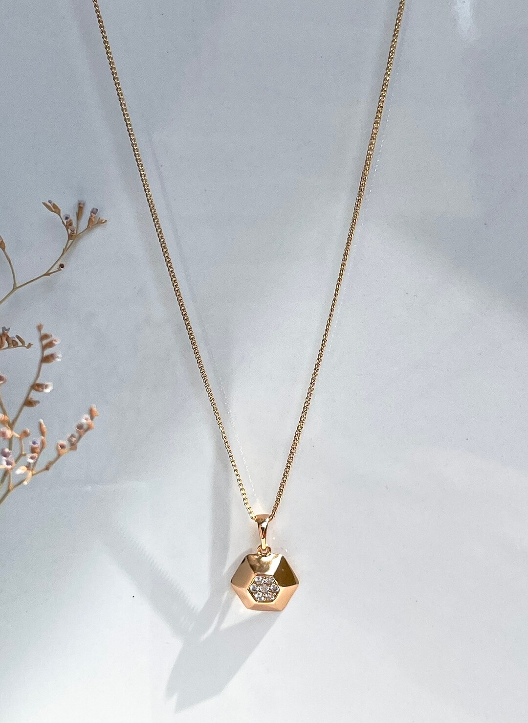Dainty Hexagon Pendant Chain Necklace, Layering Chain Necklace, Hexagon ...