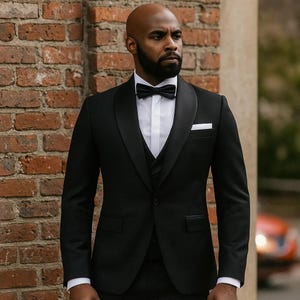 Schwarzer Schalkragen Woll-Frack: 3-teiliger Hochzeits-Bräutigam-Anzug