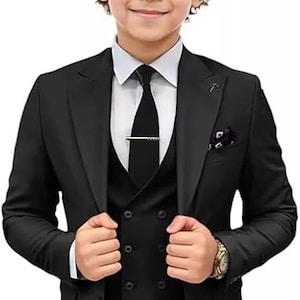 Boys Formal Suit Set 3 Piece Peak Lapel Ring Bearer Suit Slim Fit Kids Tuxedo t Baby Boy Kids SUIT Wedding Birthday suit For Him Baby shower
