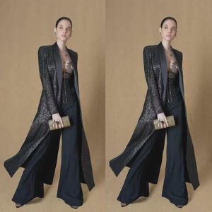 Black Women&#39;s Suit for Bride Shiny Sequin Guest Evening Party Prom Long Jacket Activewear, Business, Casual Formal Travel Wedding, Workwear