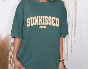 Comfort Colors Sunkissed Tee for Beach Days, Sun Lovers T-shirt, Trendy Oversized Shirt, Beach Shirt, Summer Vibes Tee, Blue Spruce