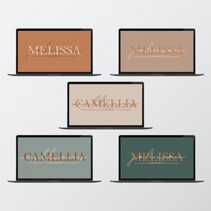 5 Desktop/Laptop Wallpapers Personalization, Custom Brown and Green MacOS/Windows Backgrounds, Monograms Minimalist Design, High Resolution