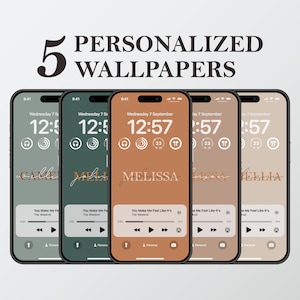 5 Personalized Phone Wallpapers | Monograms Name Phone Background | Green, Brown Tone iPhone, Samsung, iOS and Android phone