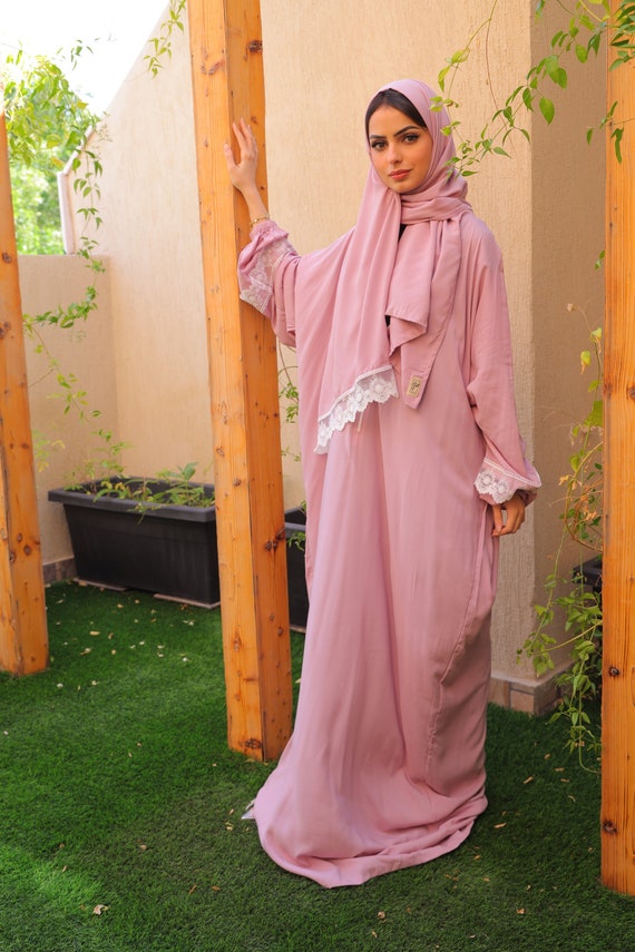 Pink prayer dress Prayer dress with attached hijab Muslim dress Full Body Cover Abaya jilbab modest dress abaya Ramadan and Gift