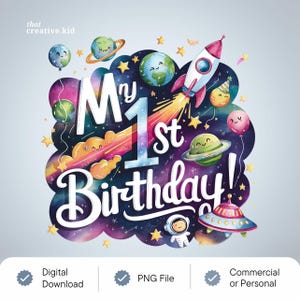 Mon 1er anniversaire espace png pour enfants – Clipart d'anniversaire astronaute garçon planète pour décoration de fête, chemises, cartes