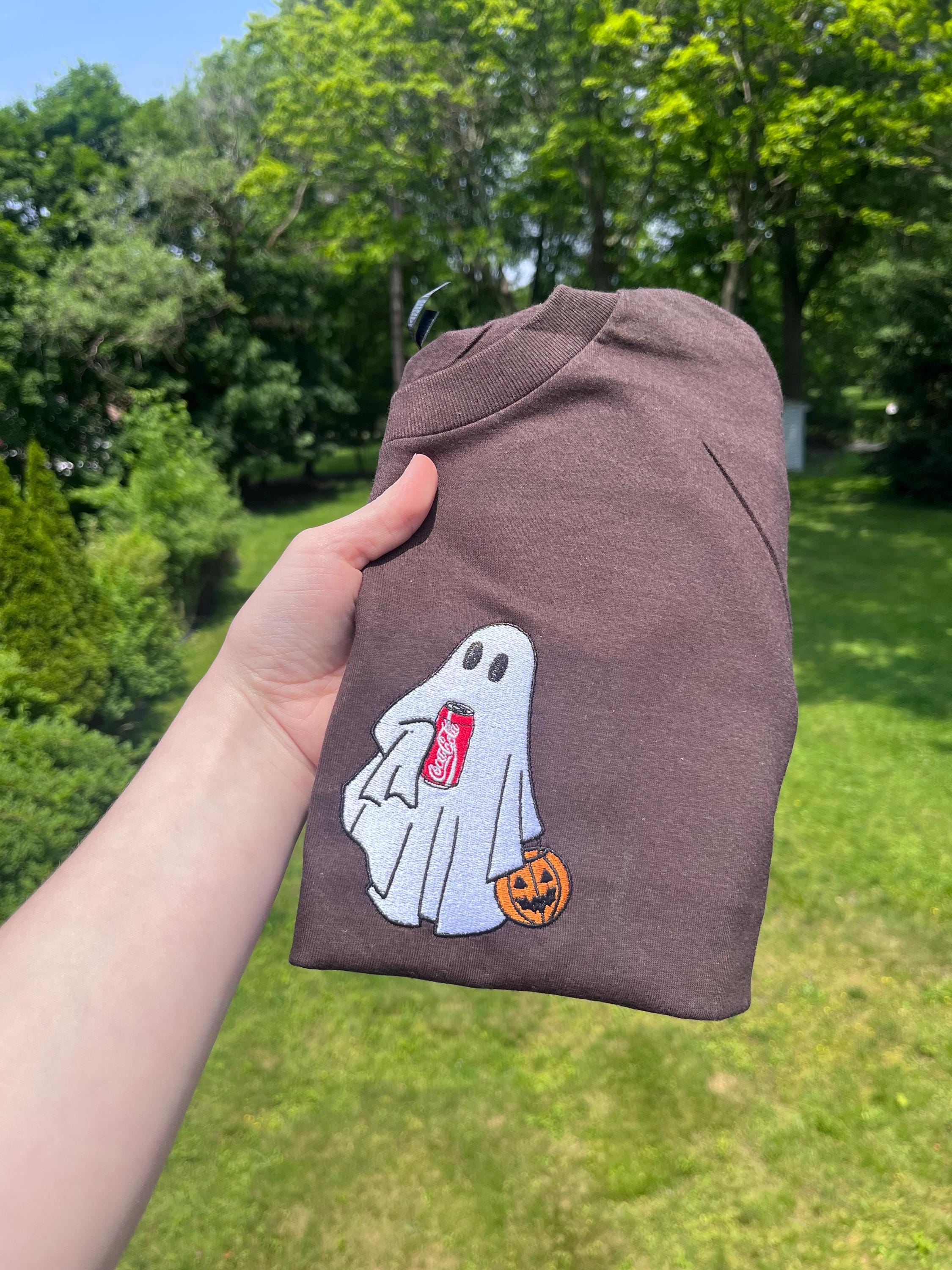Ghost With Coke, Halloween Embroidered Tshirt, Gifts For Her, Gifts For Him, Halloween sweatshirt, Spooky, Fall