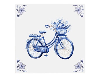 Delft Blue Ceramic Tile: Bicycle - Handmade ceramic art, unique gift, Dutch souvenir