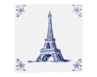 Delft Blue Ceramic Tile: Eiffel Tower - Handmade ceramic art, unique gift, Dutch souvenir, Christmas gift, Paris