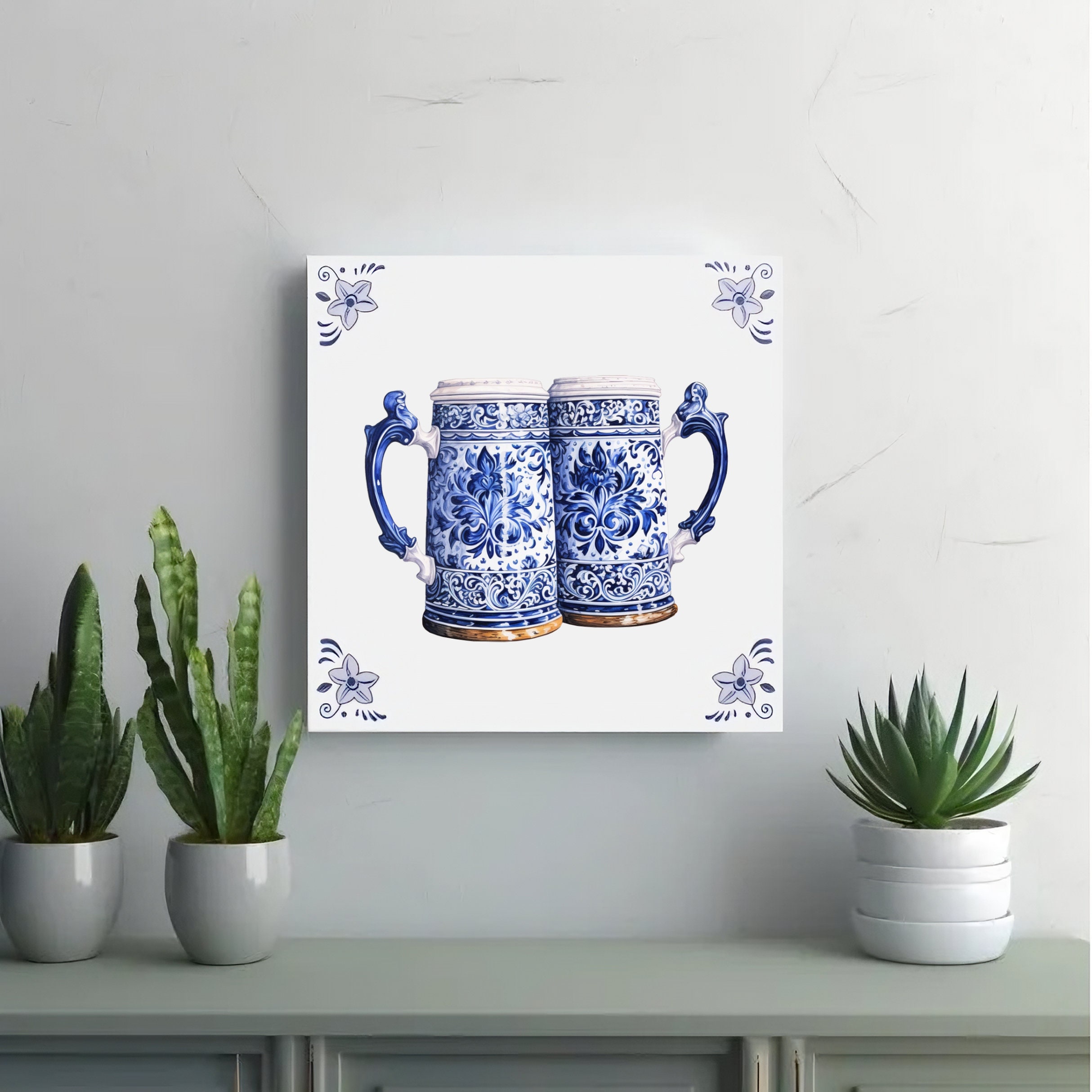 Delft Blue Ceramic Tile: Beer Mugs - Handmade Ceramic Art, Unique Gift ...