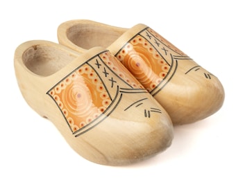 Traditional clear varnished wooden clogs