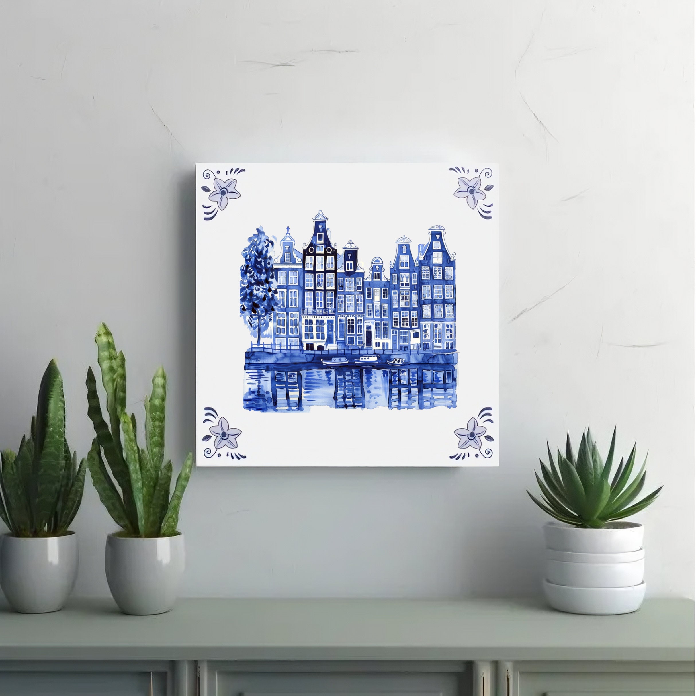 Delft Blue Ceramic Tile: Amsterdam Canal Houses - Ceramic Art, Dutch ...
