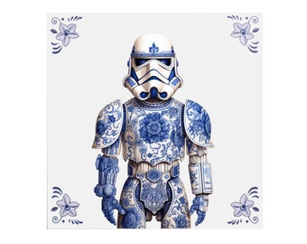Delft Blue Ceramic Tile: Star Wars Stormtrooper - Handmade ceramic art, unique gift, Dutch souvenir, Star Wars fan