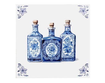 Delft Blue Ceramic Tile: American Whiskey - Handmade ceramic art, unique gift, Dutch souvenir, drink, whiskey gift