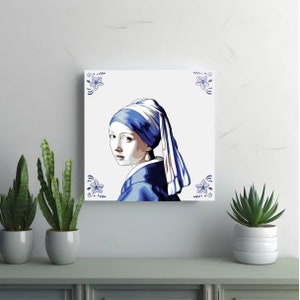 Delft Blue Ceramic Tile: Girl with a Pearl Earring Handmade ceramic art, Delft tile, Dutch art, Johannes Vermeer image 3