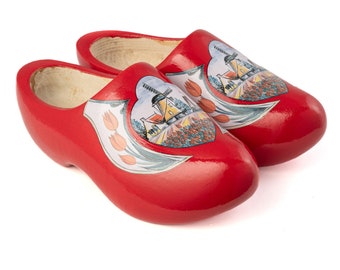 Red tulip wooden clogs
