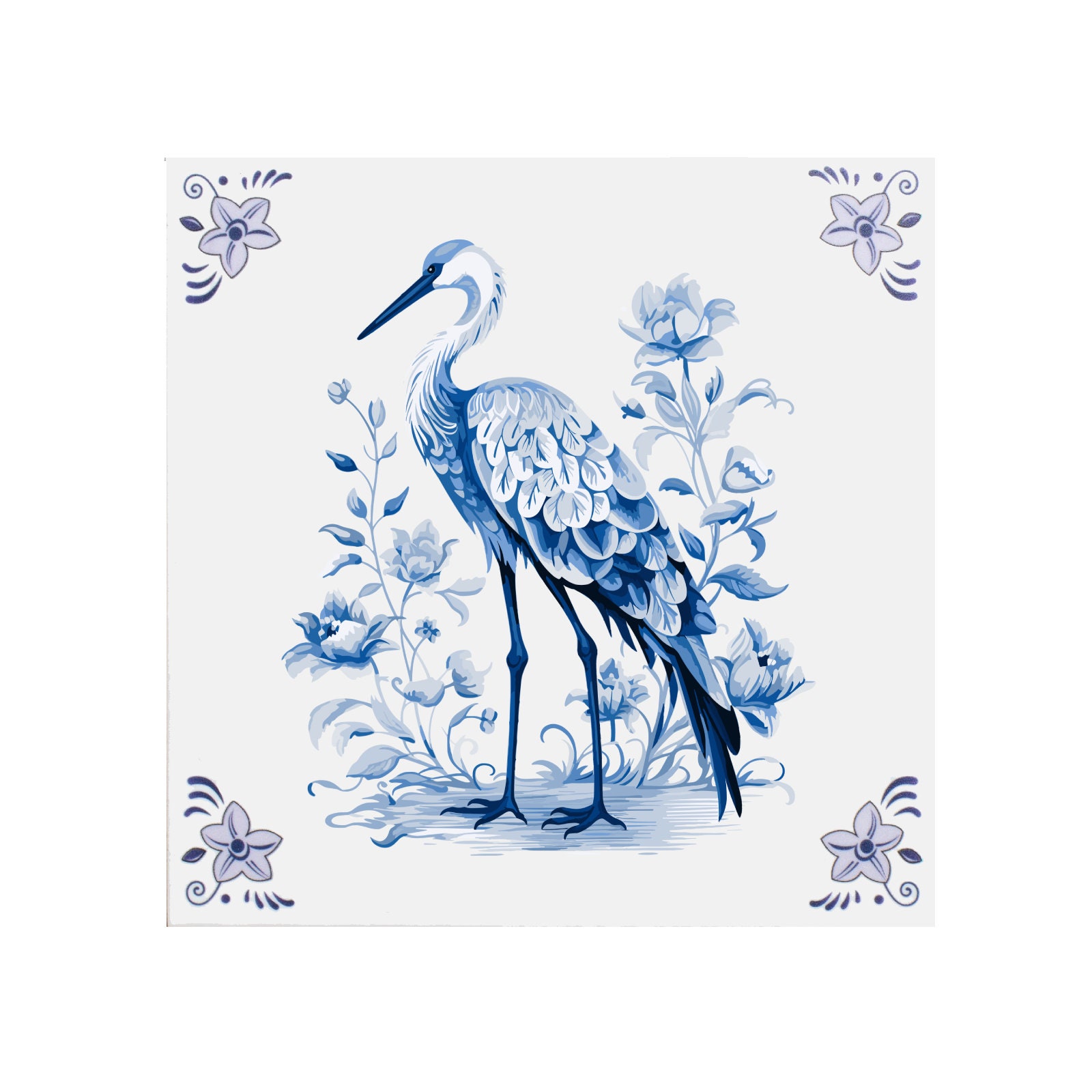 Delft Blue Ceramic Tile: Stork - Handmade ceramic art, unique gift, Dutch souvenir, baby shower, birth gift