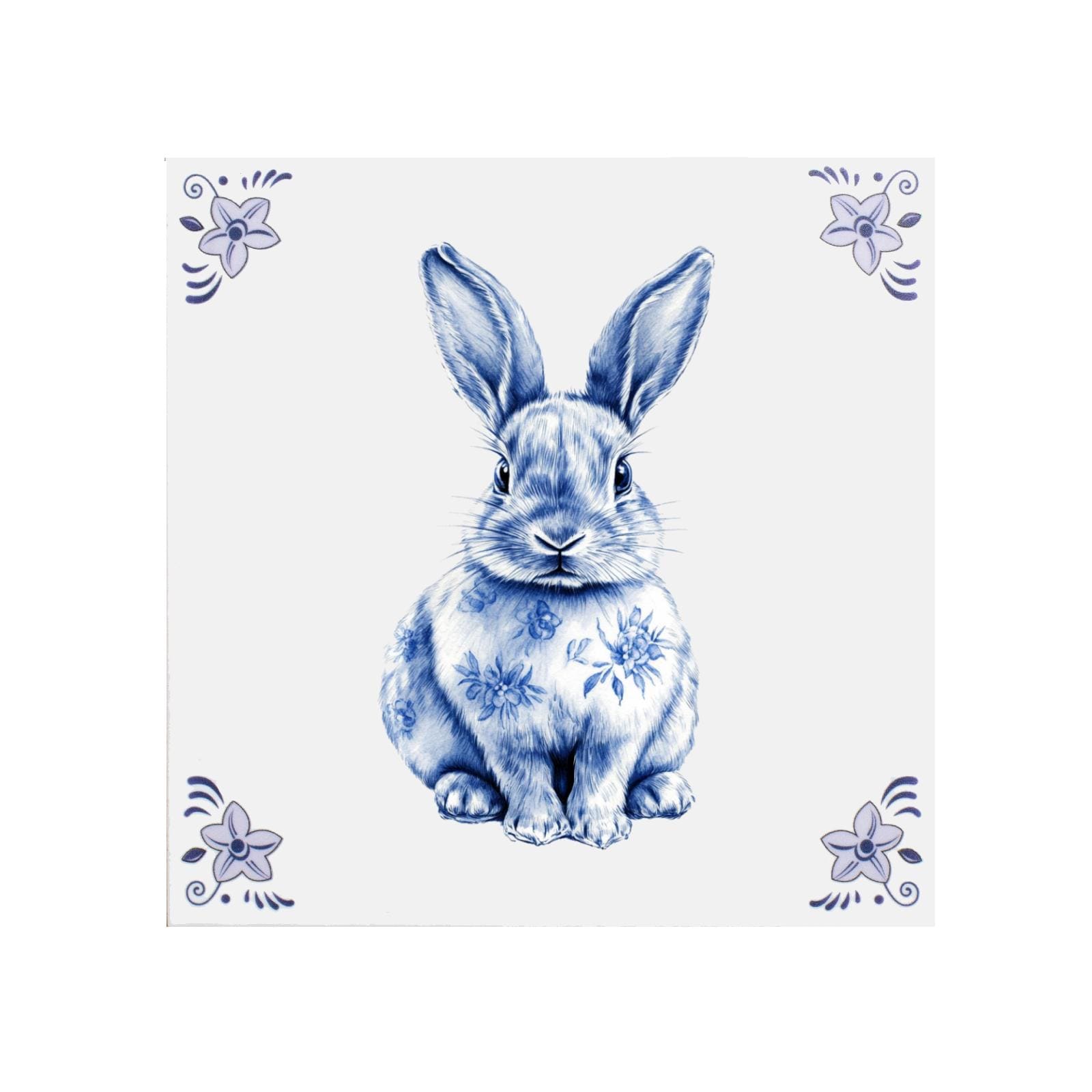 Delft Blue Ceramic Tile: Sitting Rabbit - Handmade Ceramic Art, Dutch ...